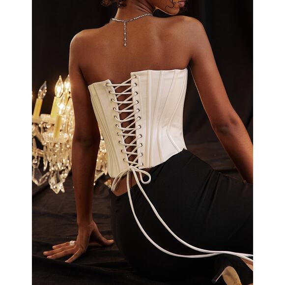 House of CB Genevieve Vintage Cream Lace Back Corset Top Size S Small - Picture 2 of 7